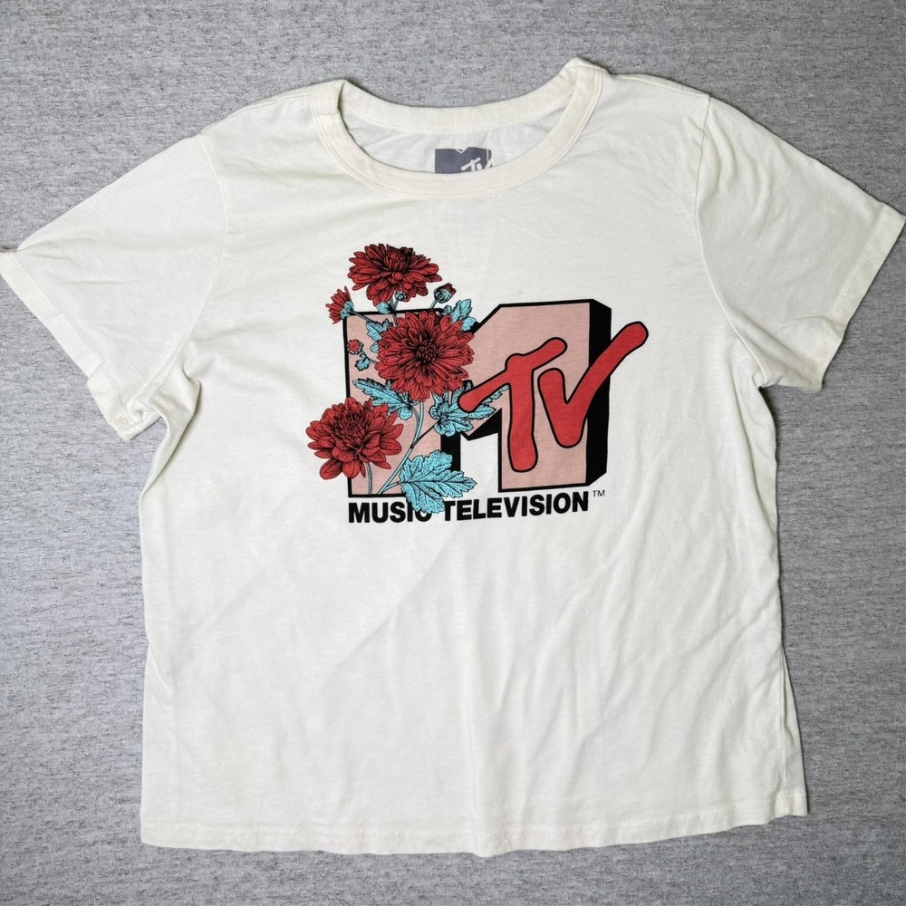 MTV Floral Graphic Women's T-Shirt XL Cream 2022 Viacom International Music TV